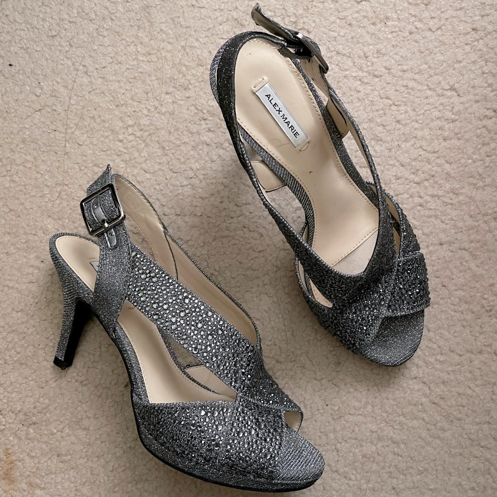 Alex Marie Crisscross Platform Dress Sandals Glitter Fabric + Hotfix Stones